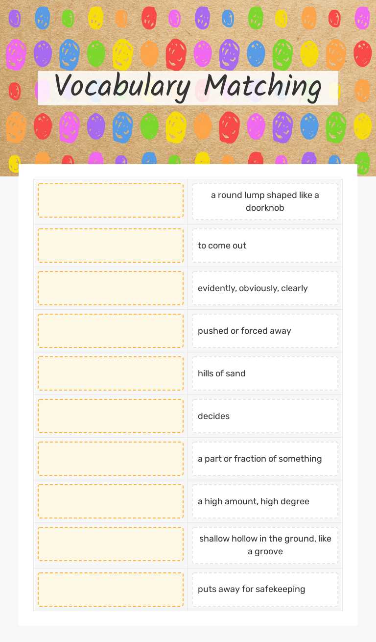 Vocabulary Matching Grade 4 worksheet preview