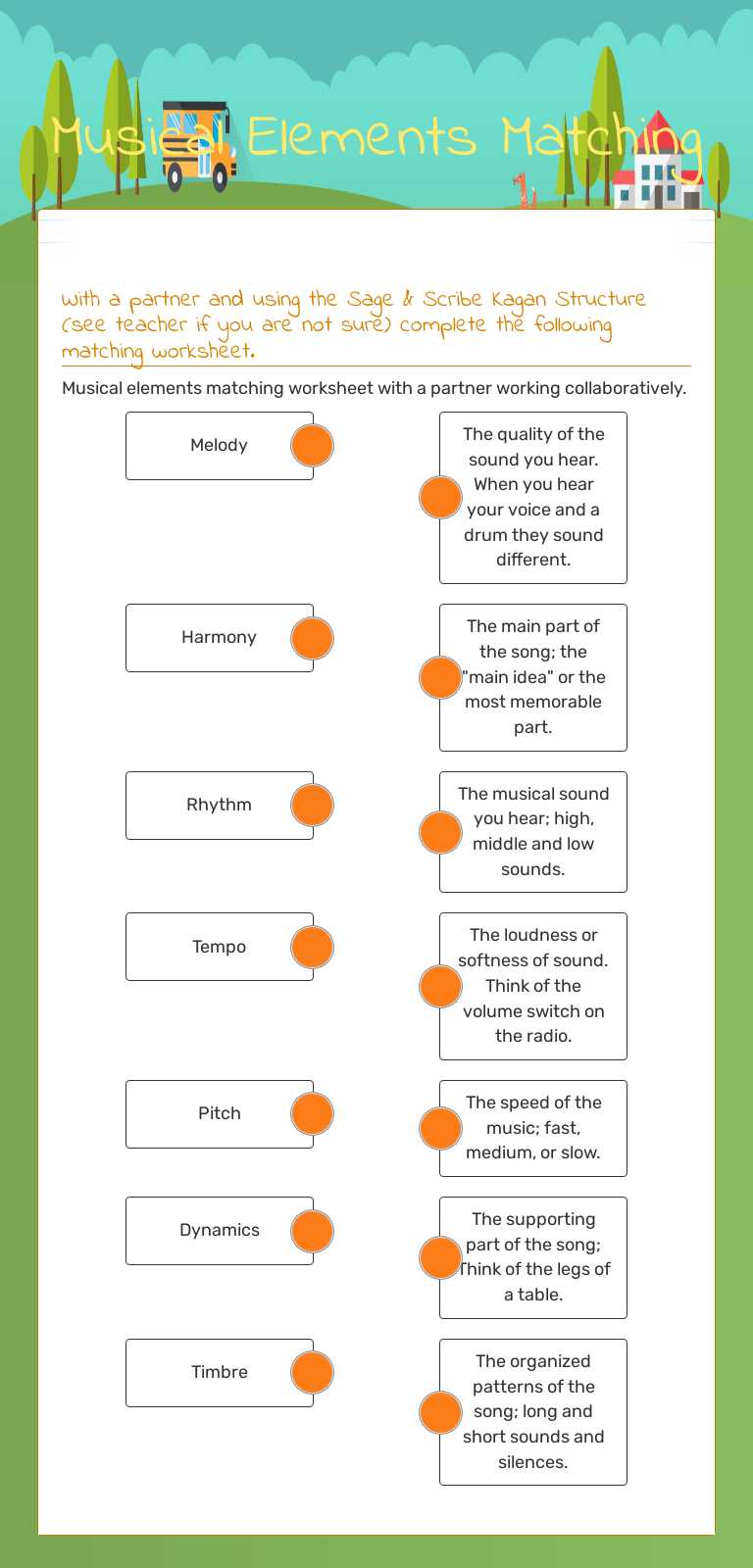 Musical Elements Matching worksheet preview image