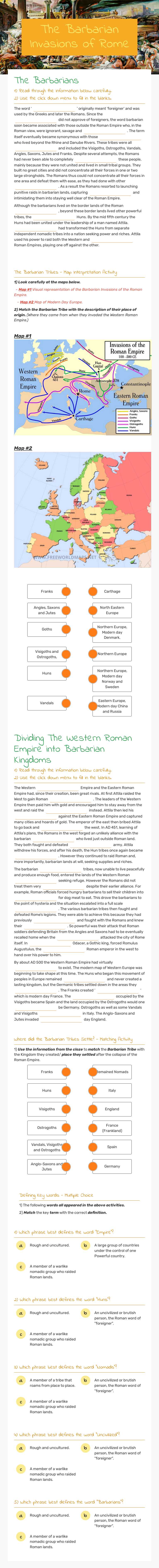The Barbarian Invasions of Rome worksheet preview image