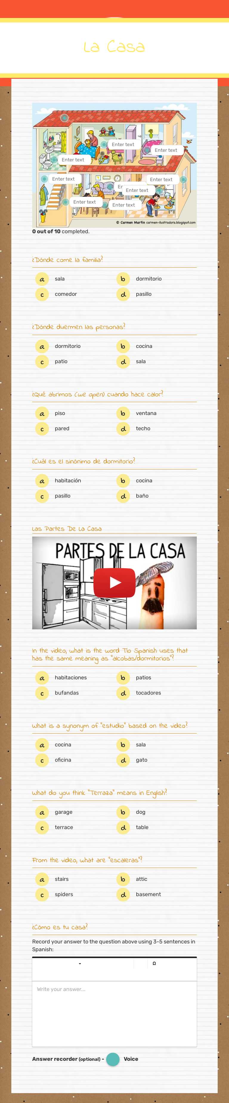 La Casa worksheet preview image