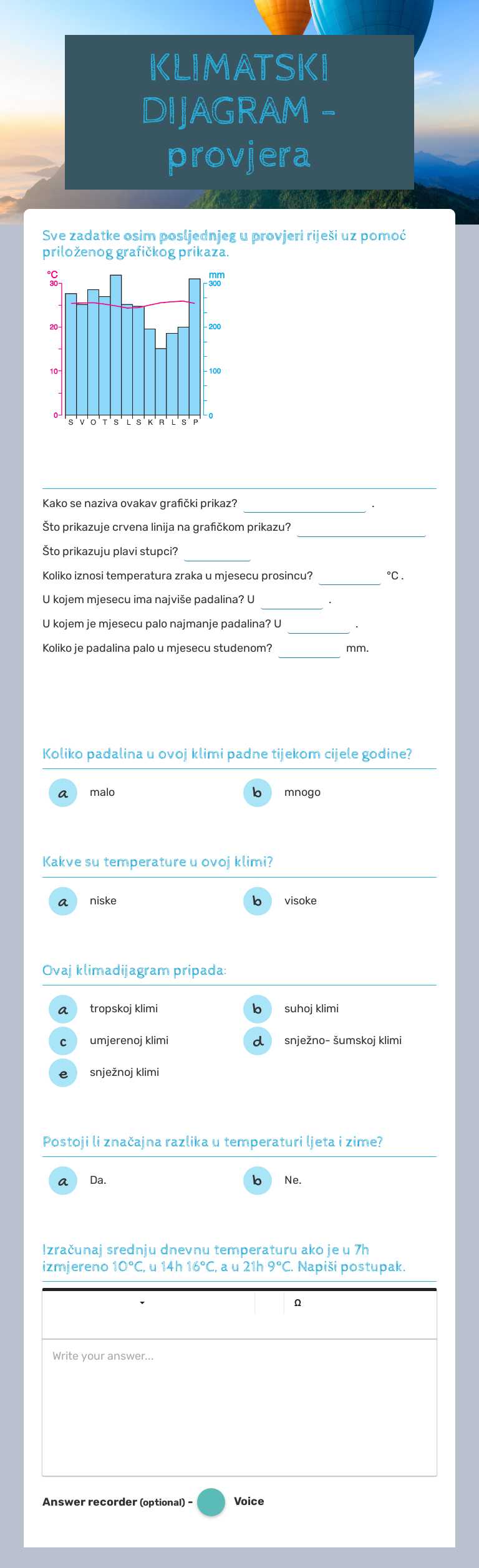KLIMATSKI DIJAGRAM - provjera worksheet preview image
