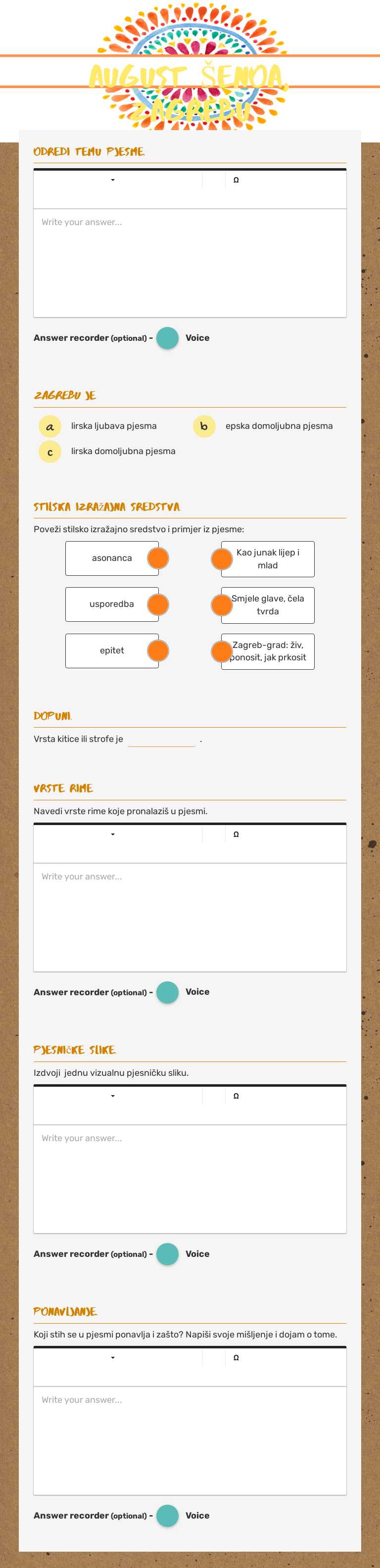 August Šenoa, Zagrebu Grade 6 worksheet preview
