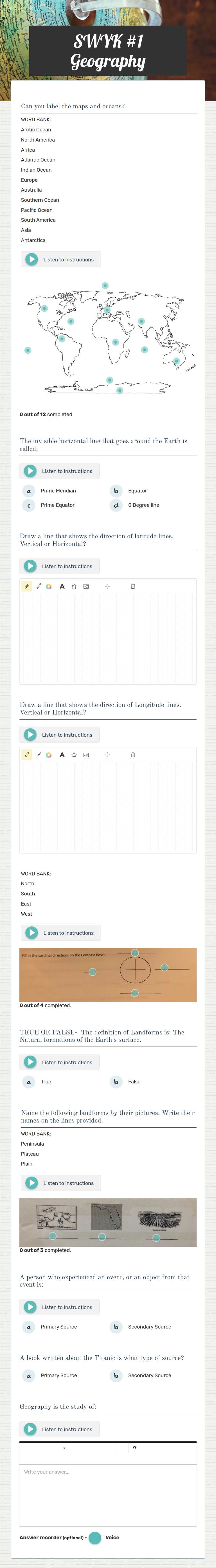 SWYK #1 Geography worksheet preview image