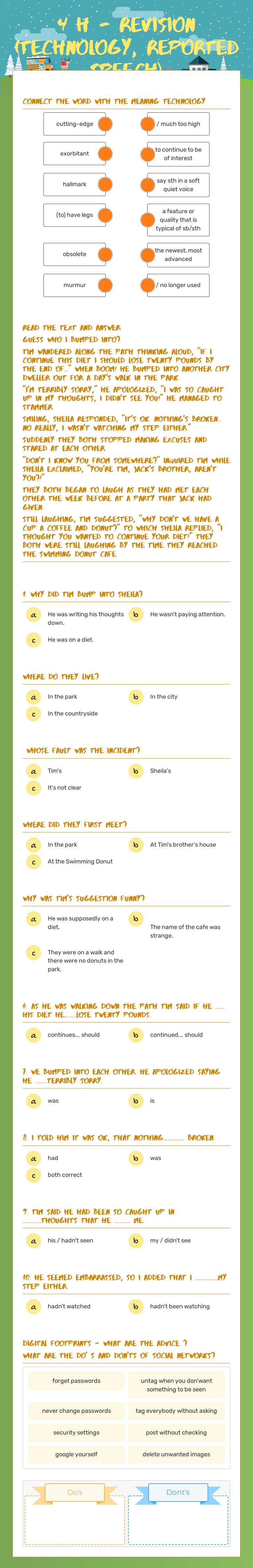 4 h - Revision (Technology,  reported speech) worksheet preview image