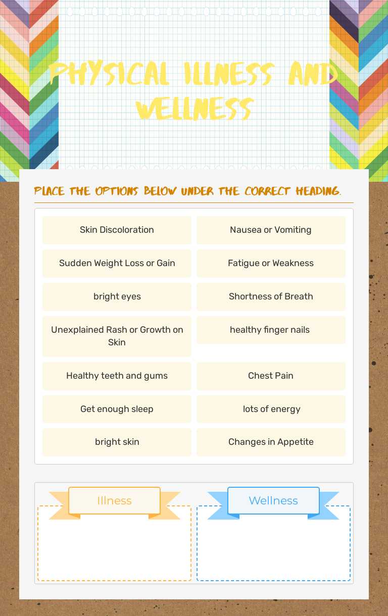 Physical         Illness and wellness worksheet preview image