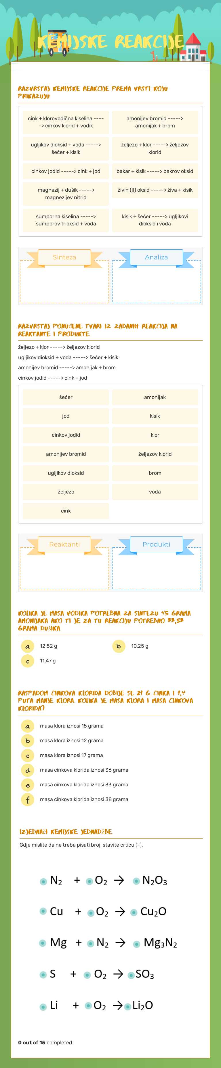 KEMIJSKE REAKCIJE Grade 7 worksheet preview