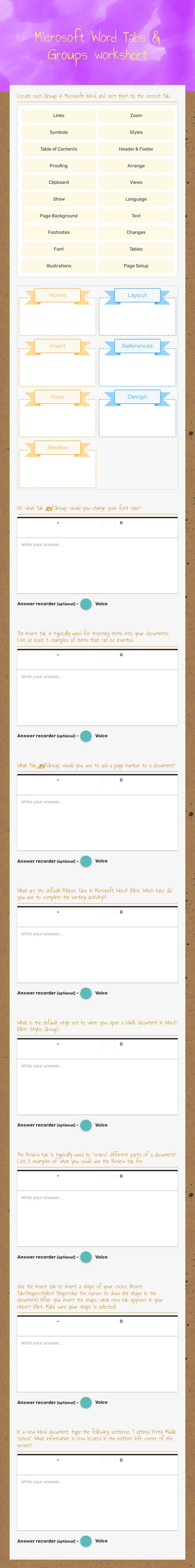 Microsoft Word
Tabs & Groups worksheet Grade 6 worksheet preview