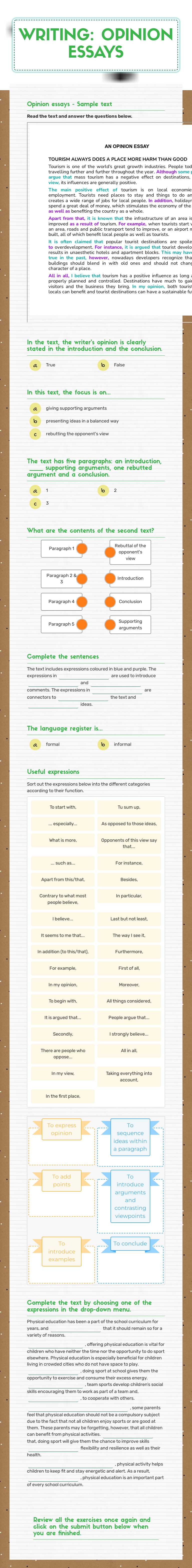 WRITING: OPINION ESSAYS worksheet preview image