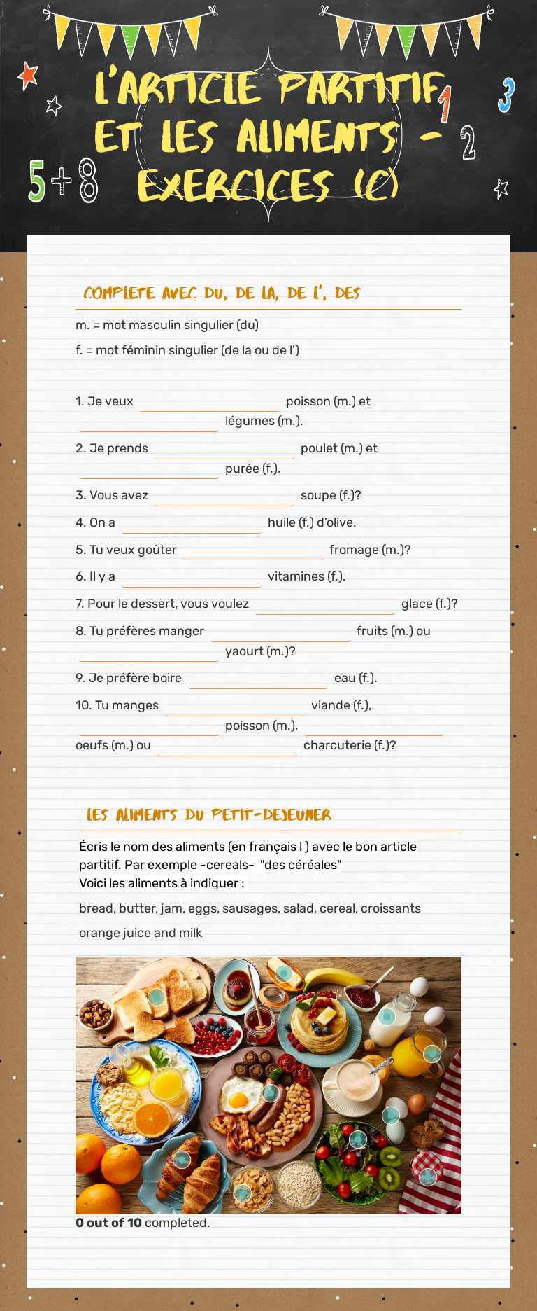 L'article partitif et les aliments - exerciceS (c) worksheet preview image