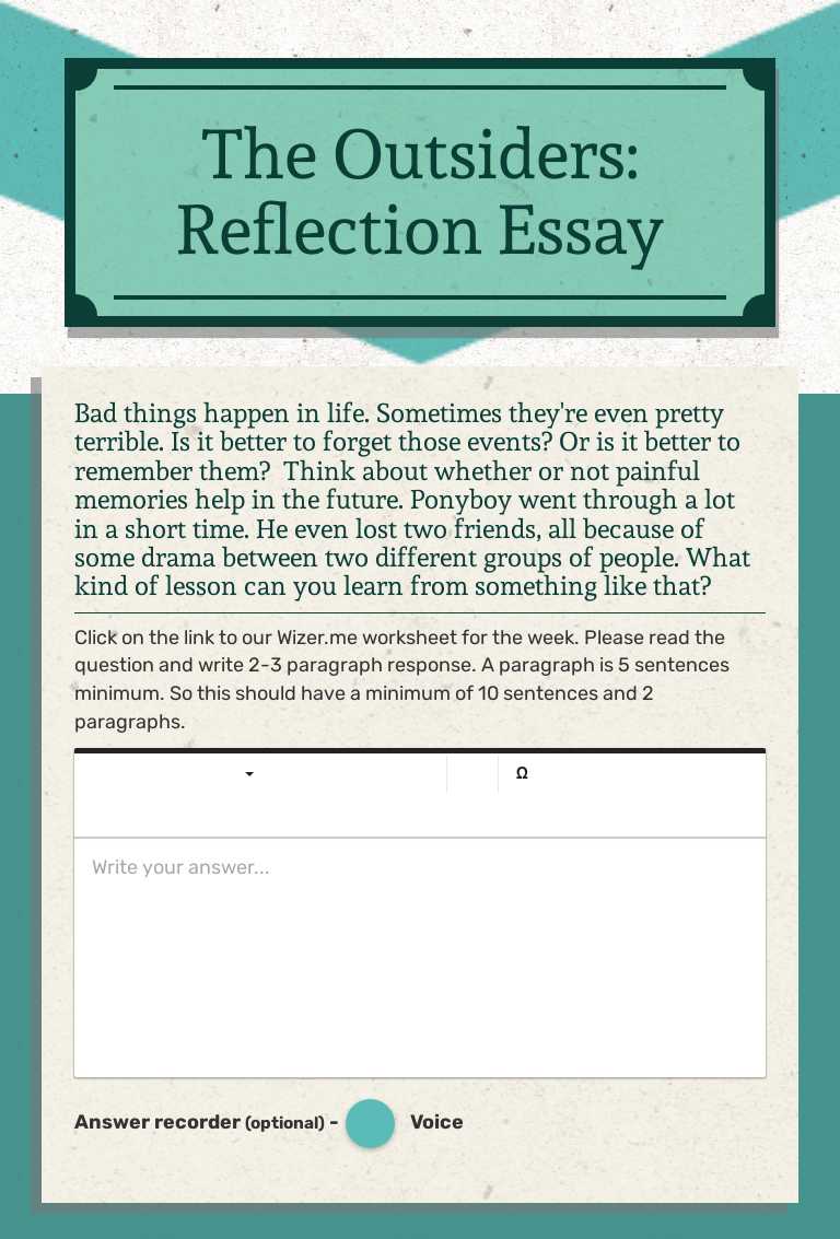 The Outsiders:
Reflection Essay Grade 8 worksheet preview