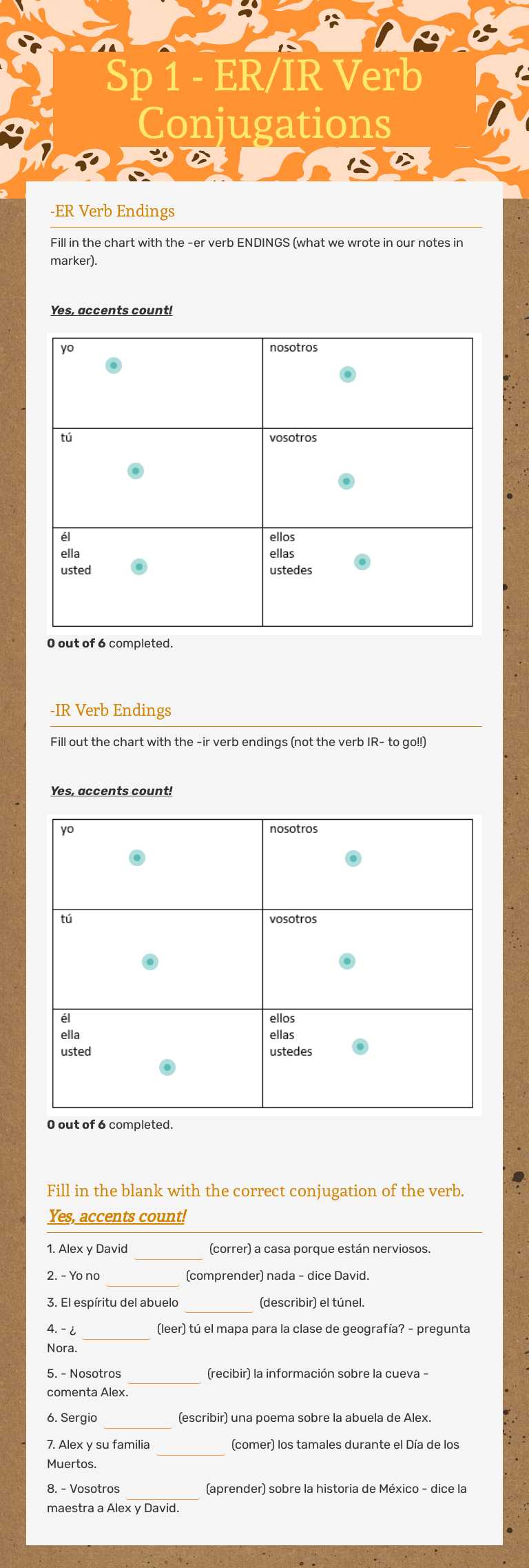 Sp 1 - ER/IR Verb Conjugations worksheet preview image
