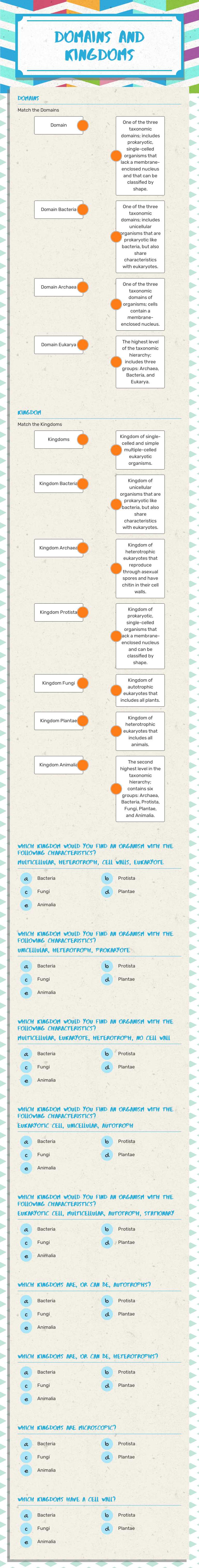 Domains and 
kingdoms Grade 6 worksheet preview