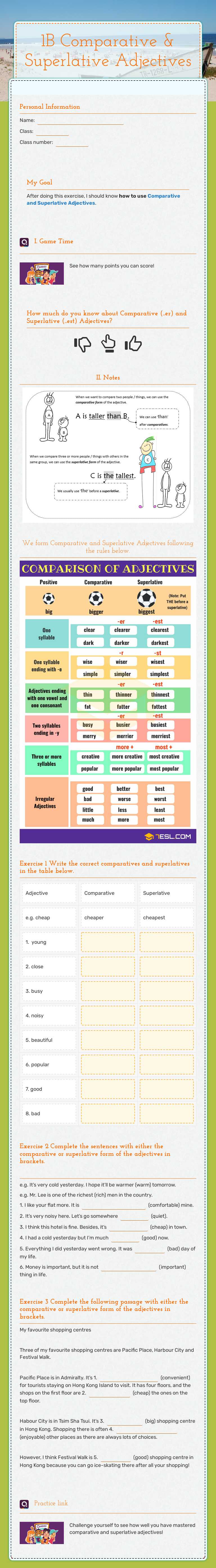 1B Comparative & Superlative Adjectives Grade 11 worksheet preview