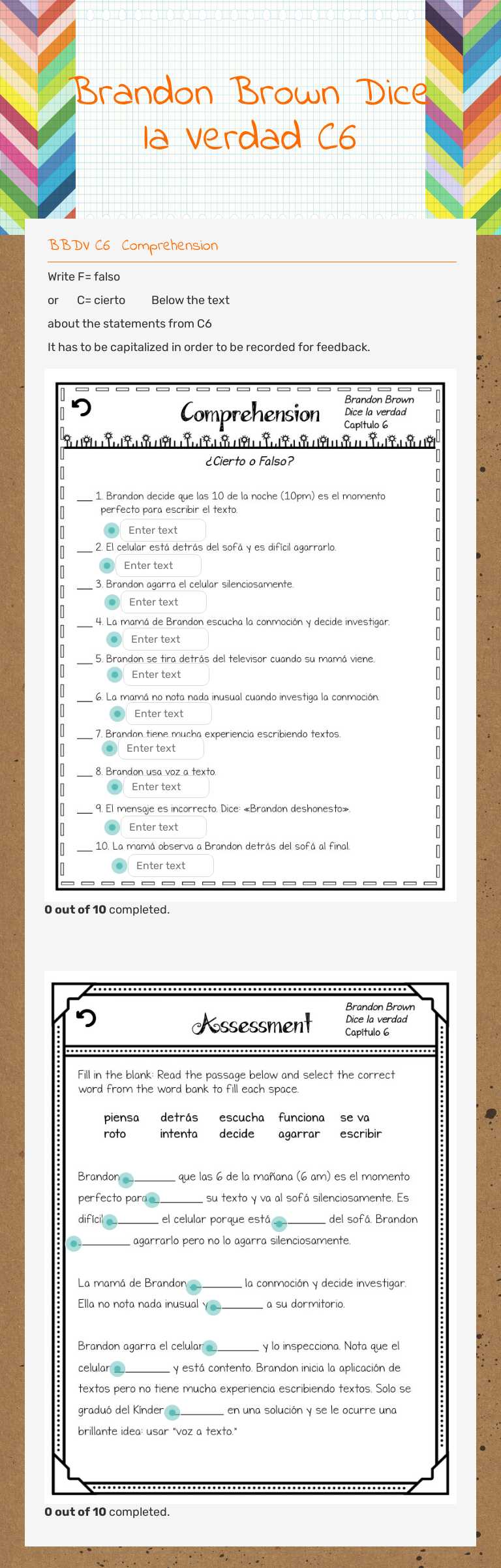 Brandon Brown Dice la Verdad  C6 worksheet preview image
