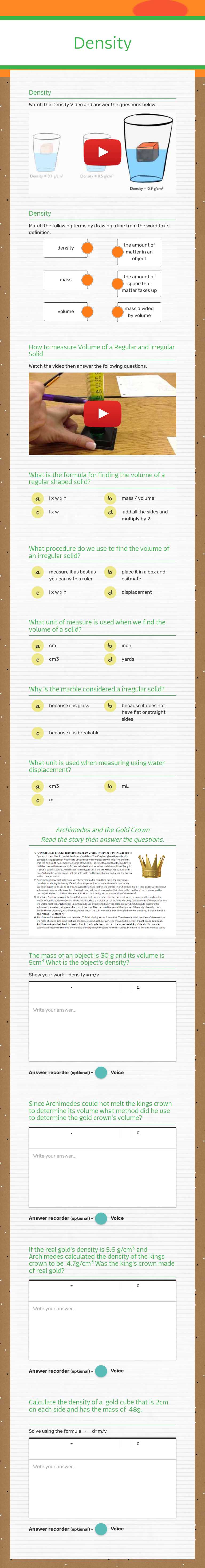 Density worksheet preview image