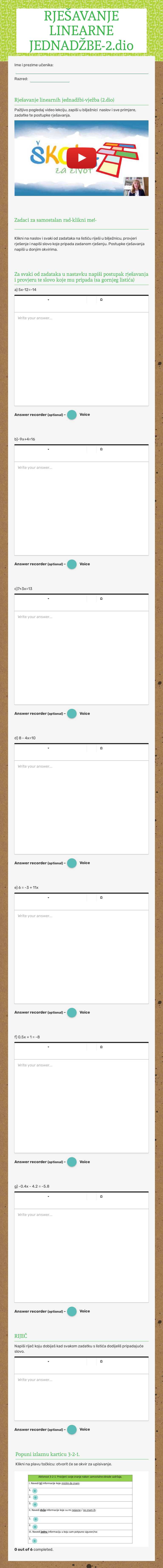RJEŠAVANJE LINEARNE JEDNADŽBE-2.dio worksheet preview image
