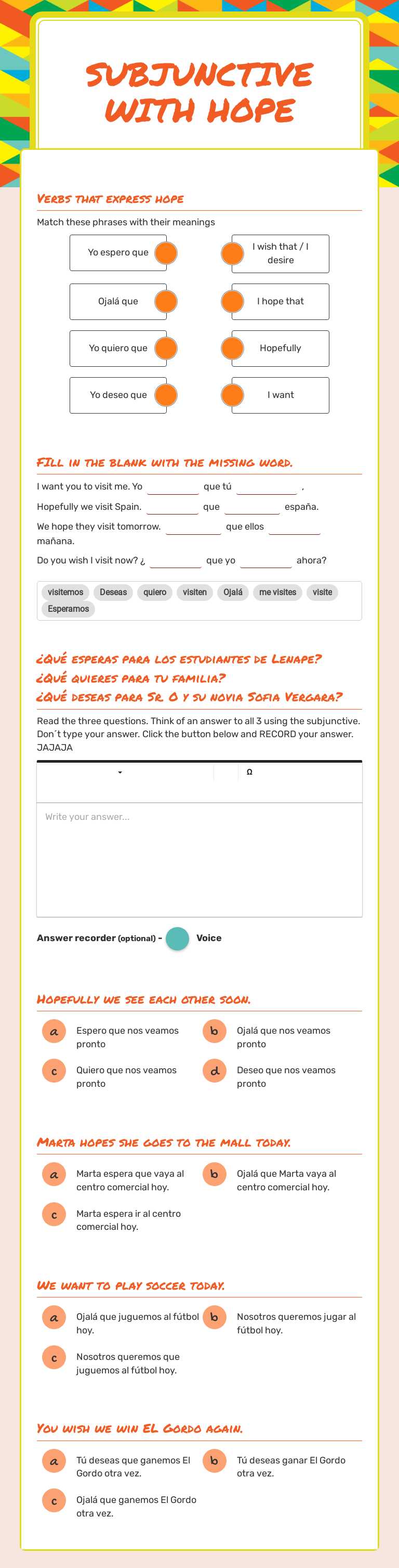 Subjunctive with hope worksheet preview image