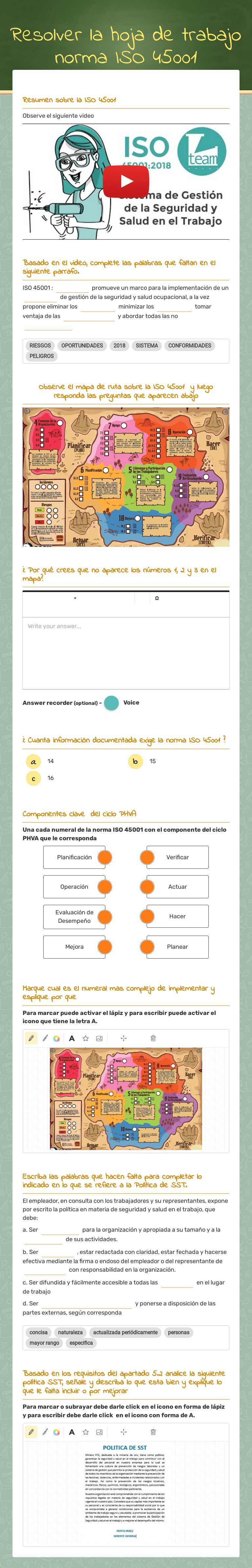 Resolver la hoja de trabajo norma ISO 45001 worksheet preview image