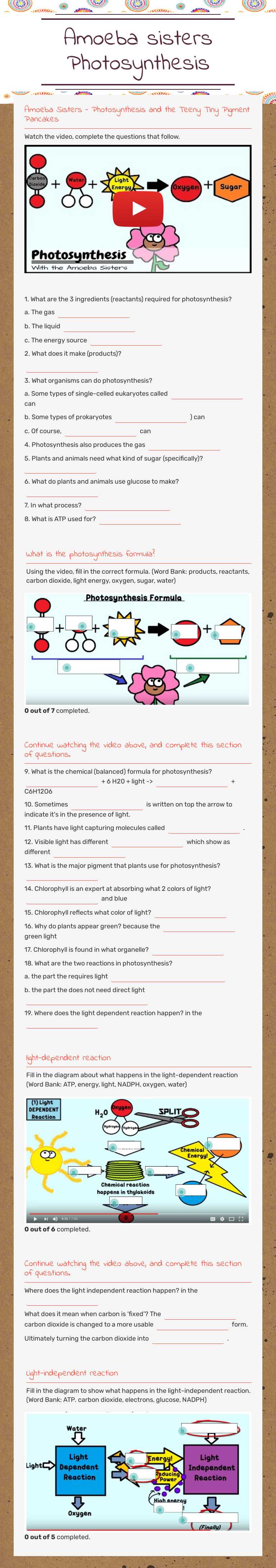 Amoeba sisters Photosynthesis worksheet preview image