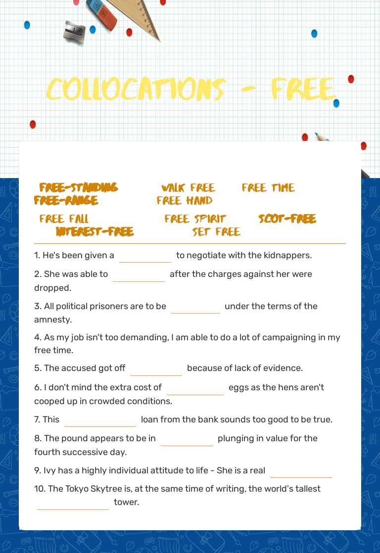 collocations - free Grade 12 worksheet preview