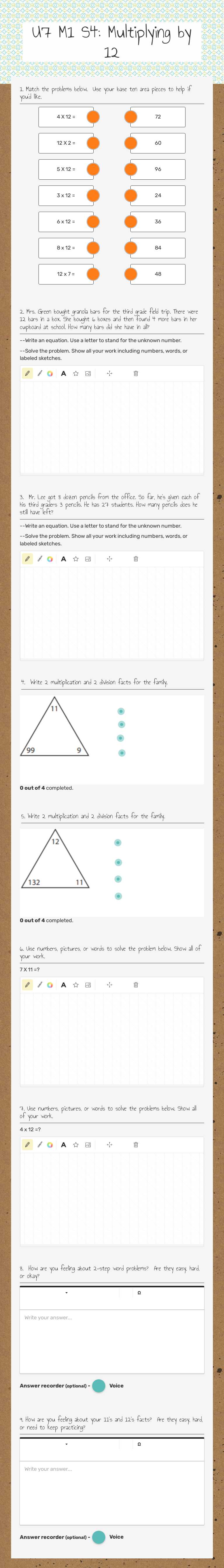 U7 M1 S4: Multiplying by 12 Grade 3 worksheet preview