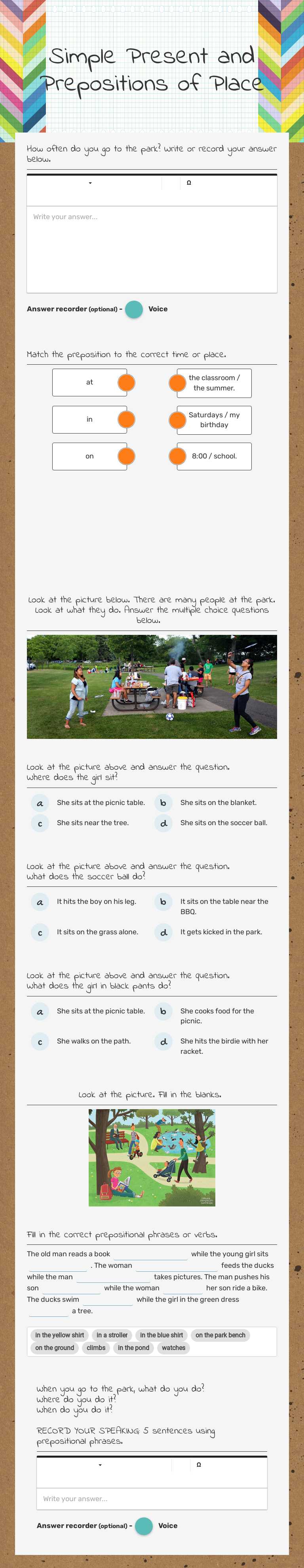 Simple Present and Prepositions of Place worksheet preview image