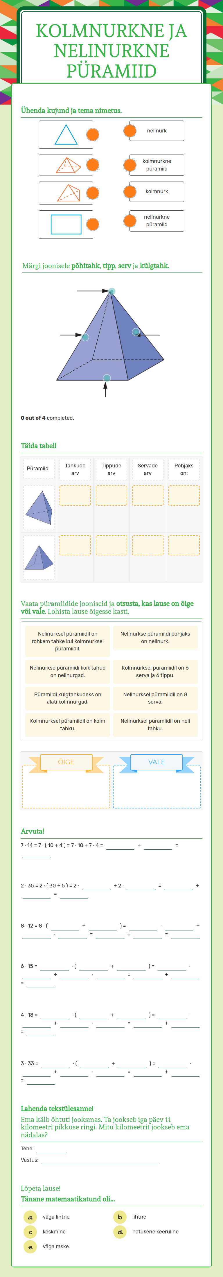 Kolmnurkne ja nelinurkne PÜRAMIID Grade 3 worksheet preview