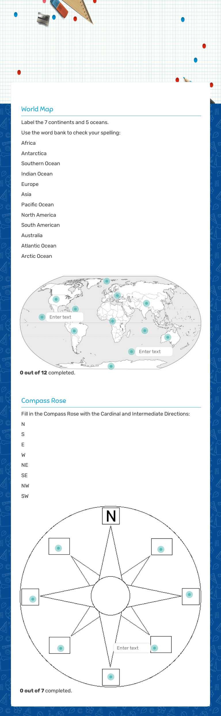 World Map worksheet preview image