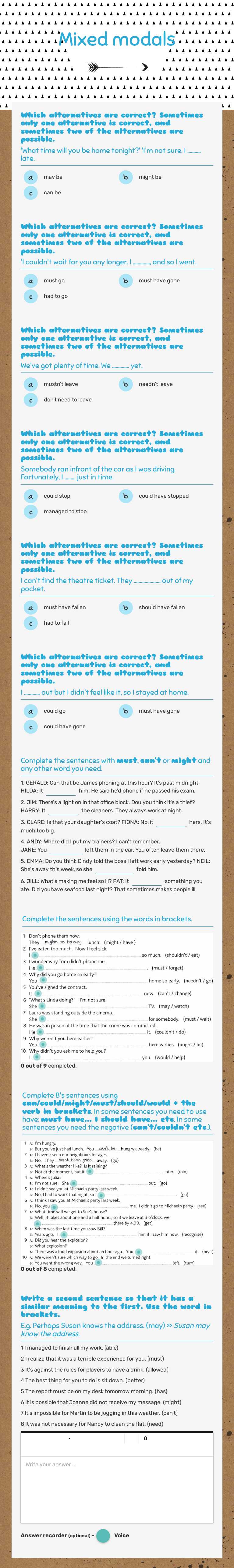 Mixed modals worksheet preview image