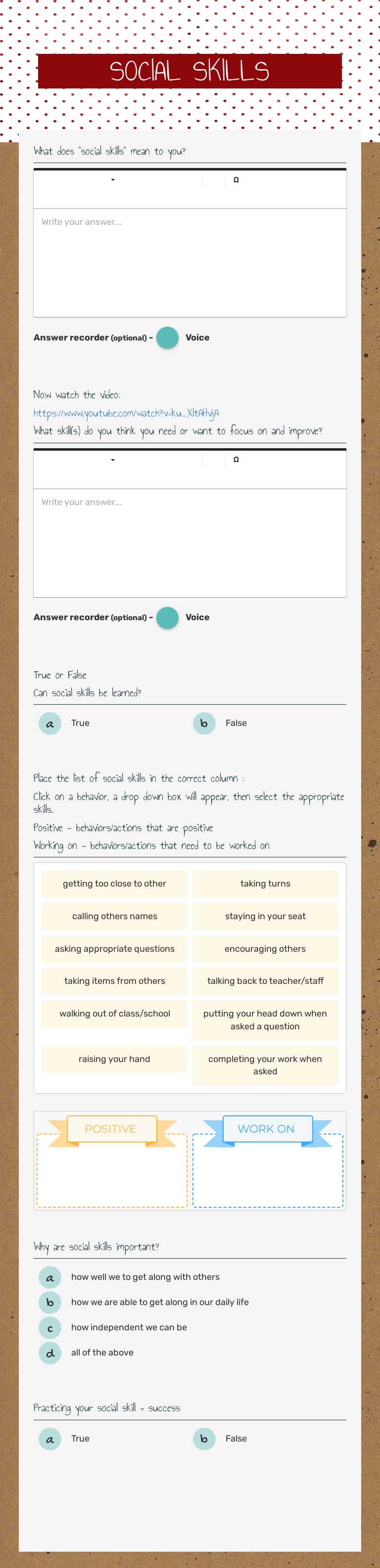 SOCIAL SKILLS Other worksheet preview