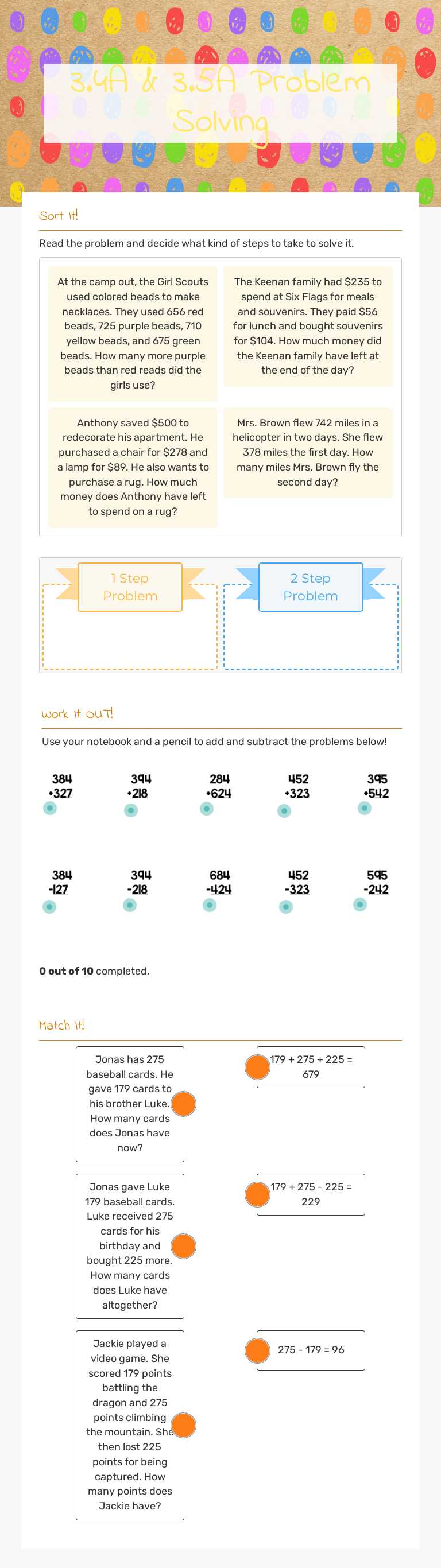 3.4A & 3.5A Problem Solving worksheet preview image