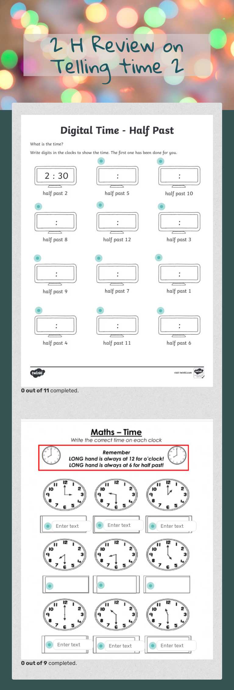 2 H
Review on Telling time 2 worksheet preview image