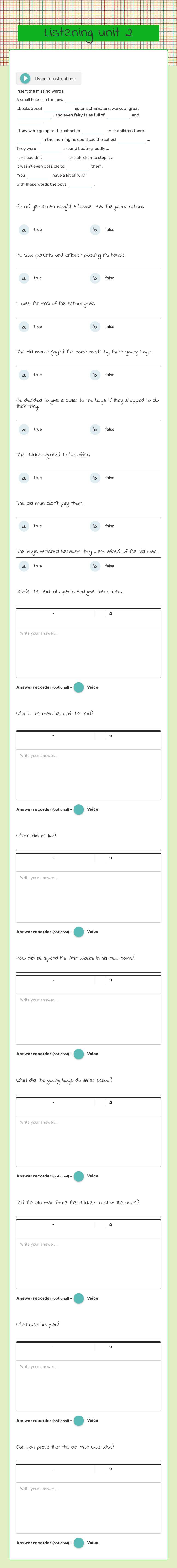Listening unit 2 worksheet preview image