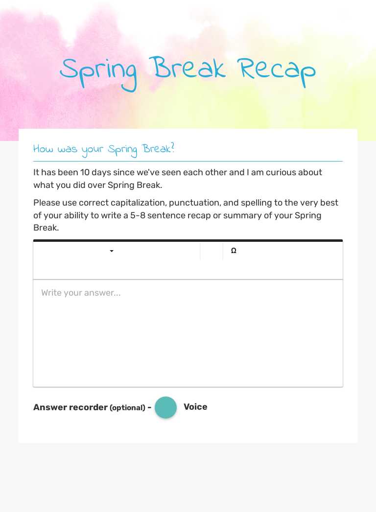 Spring Break Recap worksheet preview image