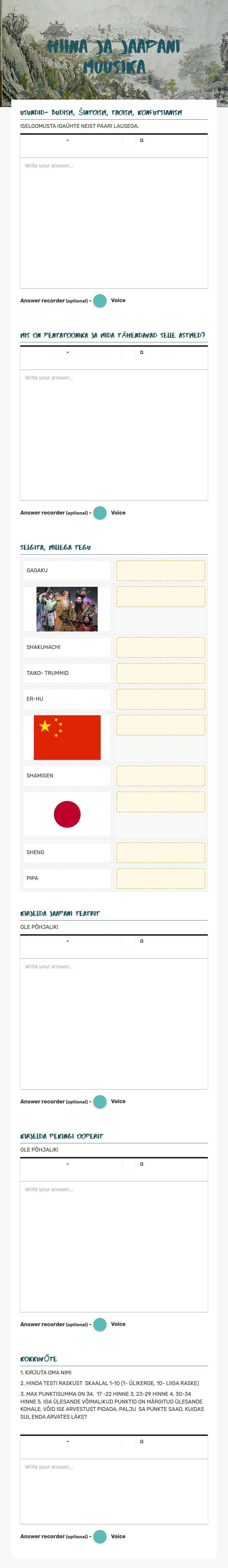HIINA JA JAAPANI MUUSIKA Grade 7 worksheet preview