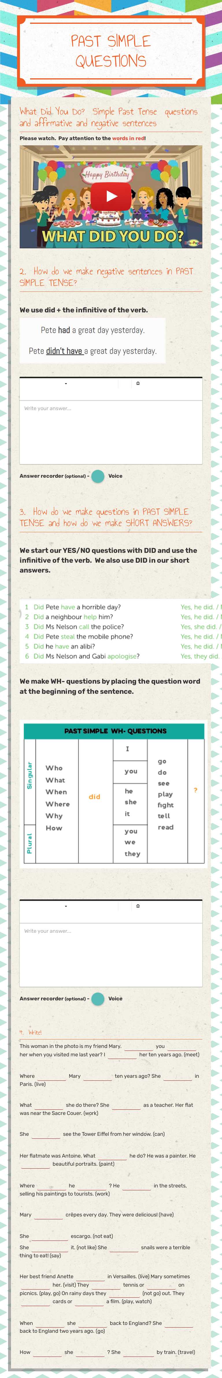 PAST SIMPLE QUESTIONS worksheet preview image