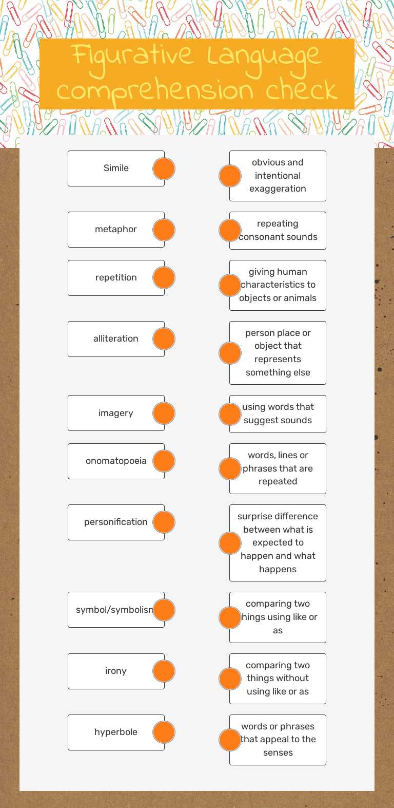 Figurative Language comprehension check Grade 8 worksheet preview
