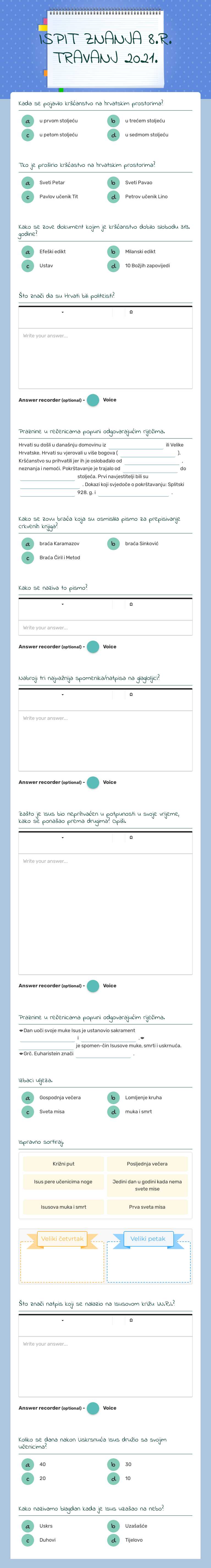 ISPIT ZNANJA 8.R. TRAVANJ 2021. worksheet preview image