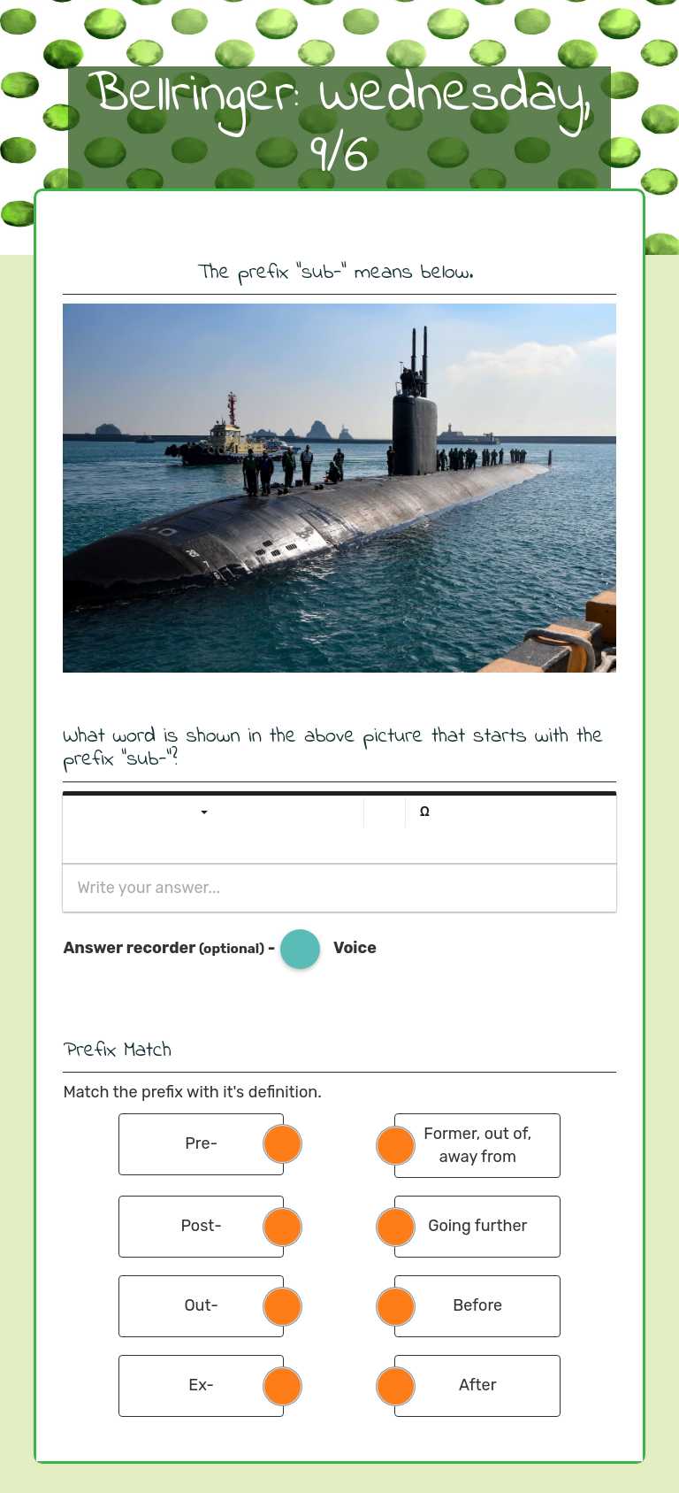 Bellringer: 
Wednesday, 9/6 worksheet preview image