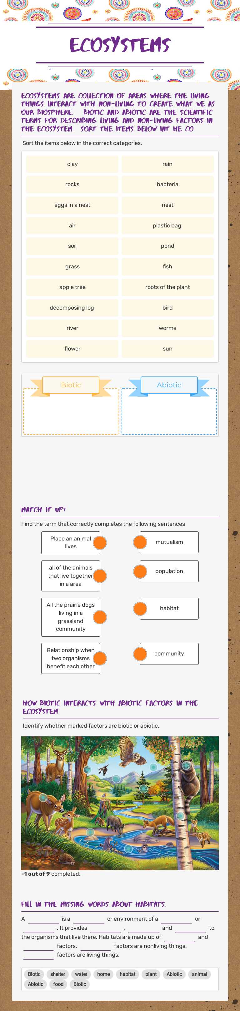 Ecosystems worksheet preview image