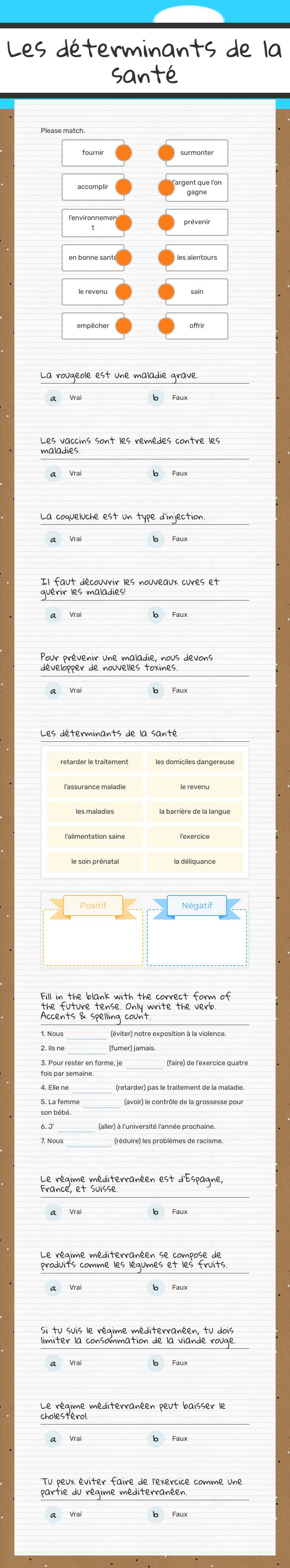 Les déterminants de la santé Grade 12 worksheet preview