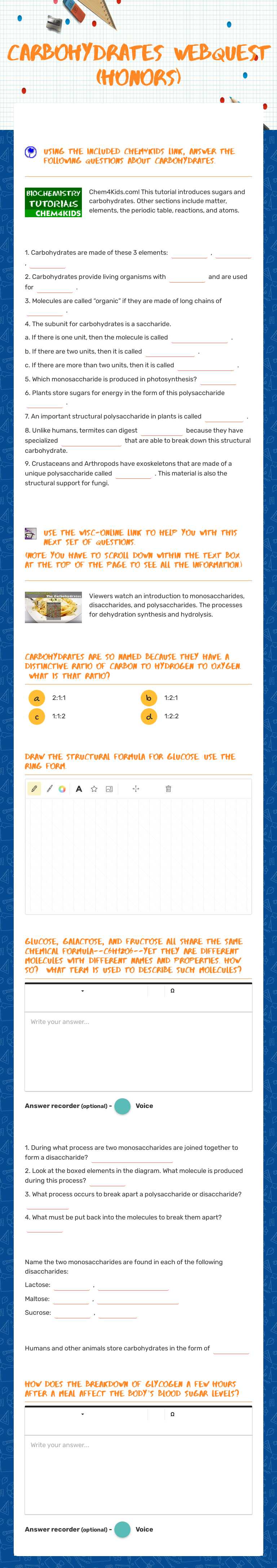 Carbohydrates
webquest (Honors) worksheet preview image