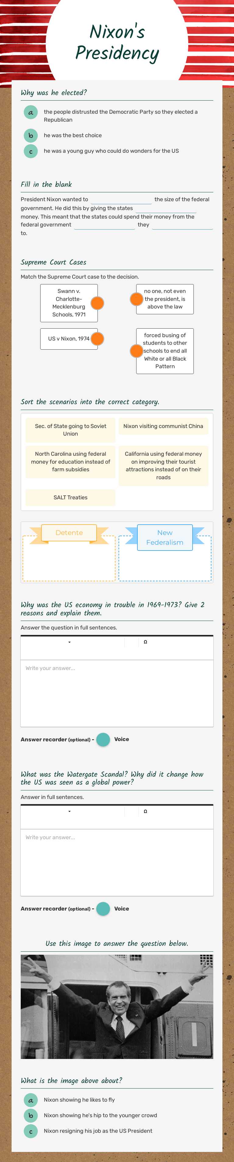 Nixon's Presidency worksheet preview image