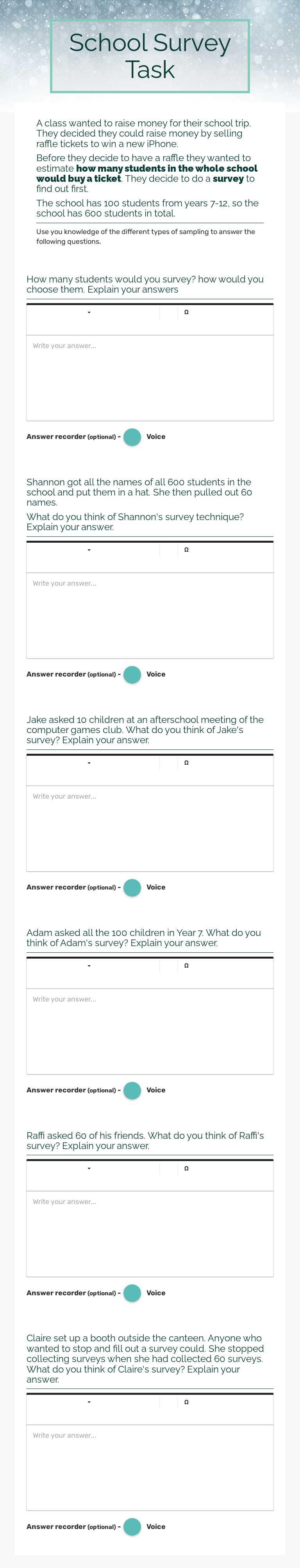 School Survey Task Grade 8 worksheet preview