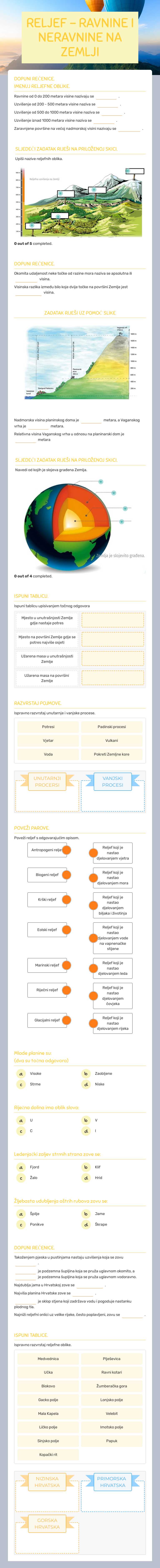 RELJEF - RAVNINE I NERAVNINE NA ZEMLJI worksheet preview image