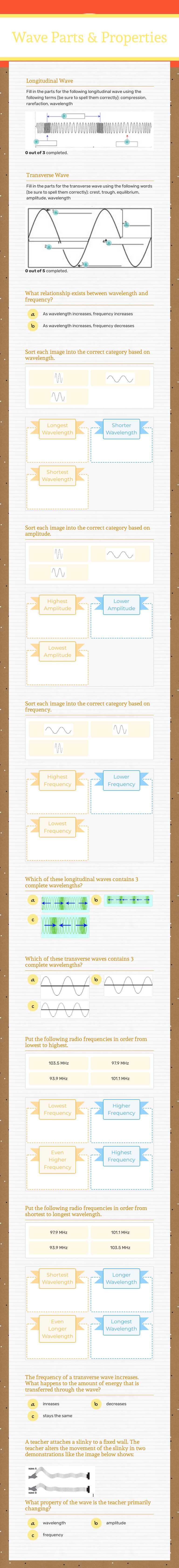 Wave Parts & Properties worksheet preview image