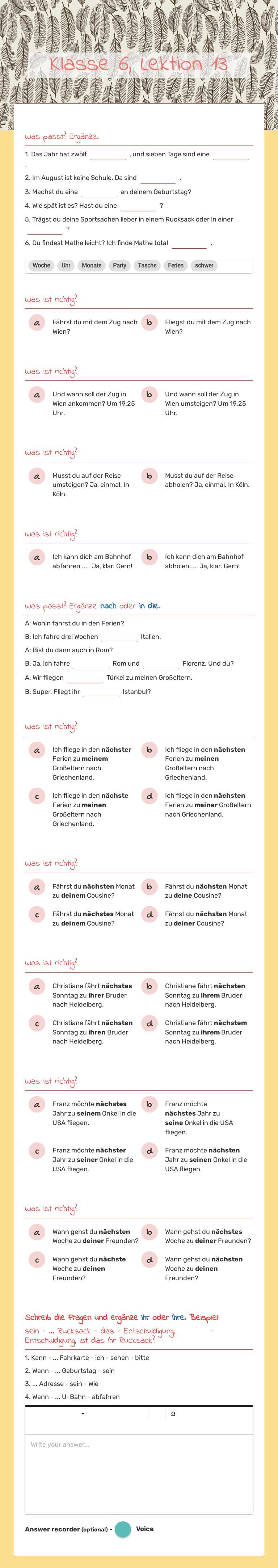 Klasse 6, Lektion 13 worksheet preview image