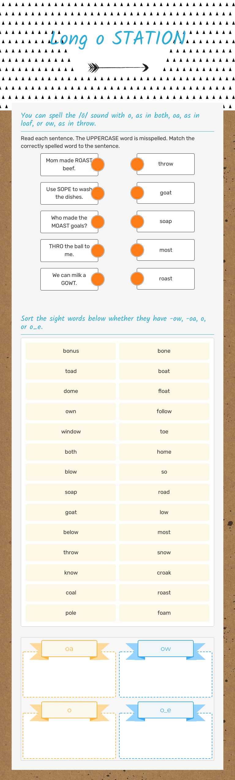Long o STATION worksheet preview image