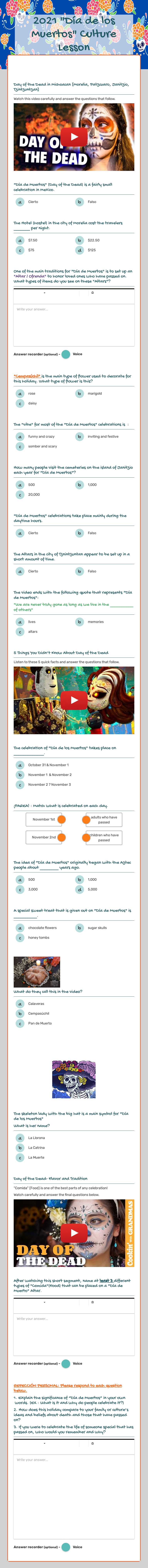 2022 "Día de los Muertos" Culture Lesson Grade 10 worksheet preview