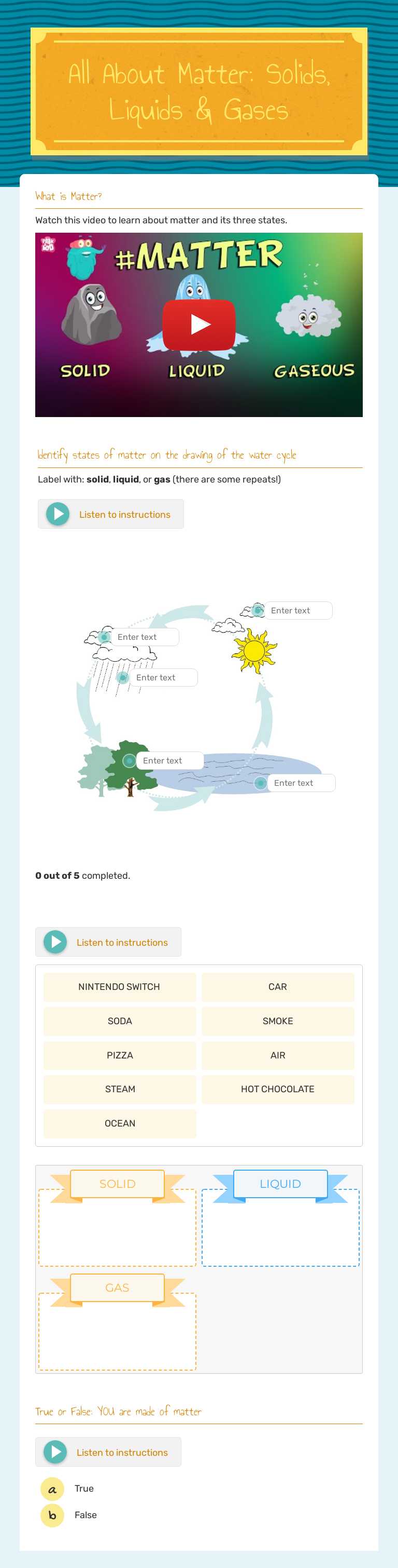All About Matter: 
Solids, Liquids & Gases worksheet preview image